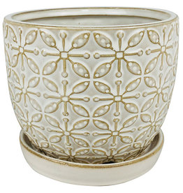 Leafy Scroll Planter with Attached Saucer - White 7.5" x 6.75"
