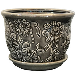 Wildflower Planter w/Attached saucer Grey 6"