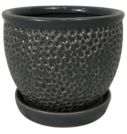 Pebble Planter with Attached Saucer - Grey 7.5" x 6.75"