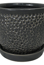 Pebble Planter with Attached Saucer - Grey 10.25" x 9"