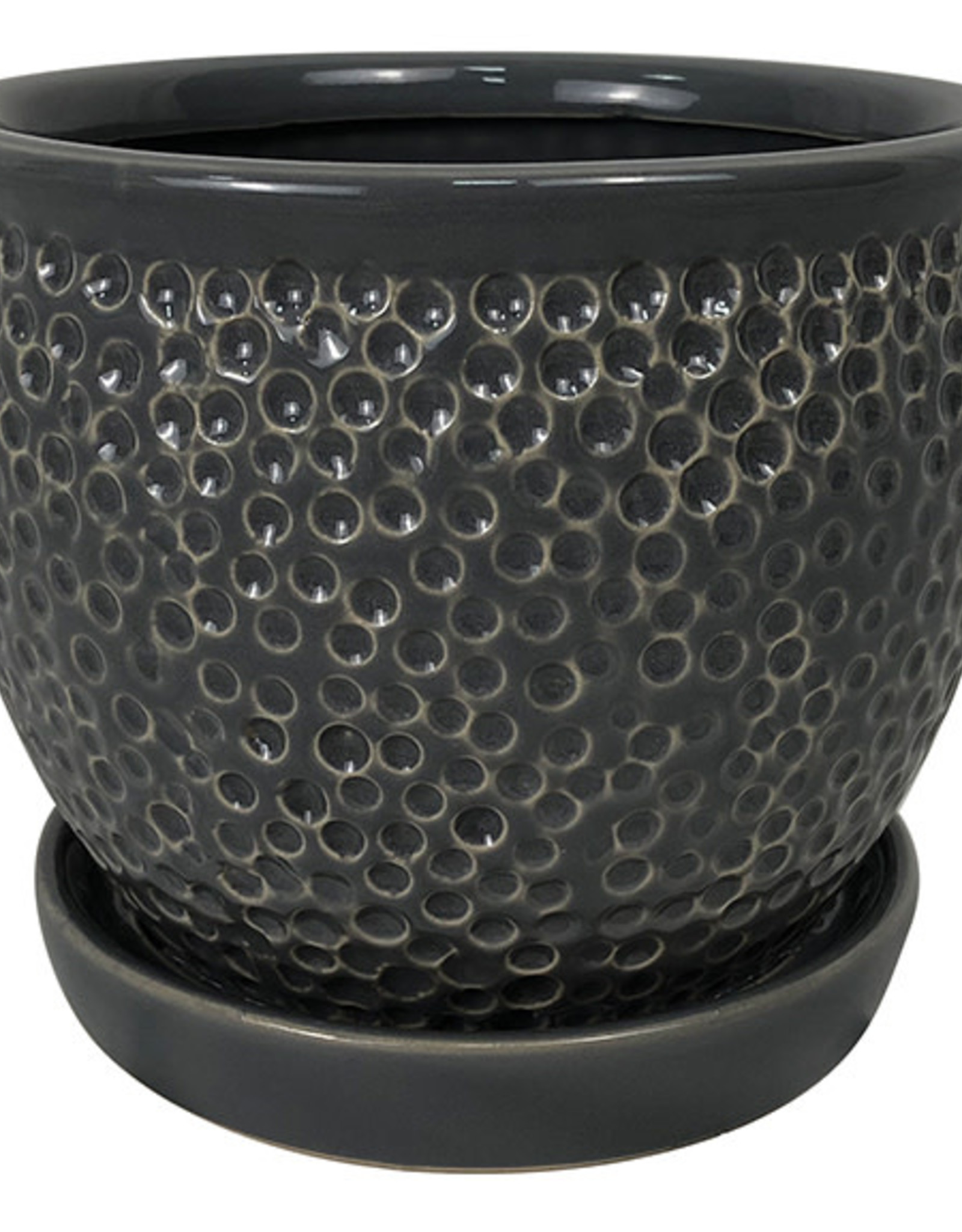 Pebble Planter with Attached Saucer - Grey 10.25" x 9"