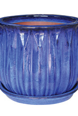 Faceted Bell Planter With Attached Saucer 8.25" x 6.75" Blue