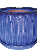 Faceted Bell Planter With Attached Saucer 14.5" x 12.5" Blue