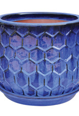 Honeycomb Bell Planter With Attached Saucer 8.25" x 6.75" Blue