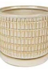 Matchstick Cylinder w/ Attached Saucer Antique White 5.5 x 4.75