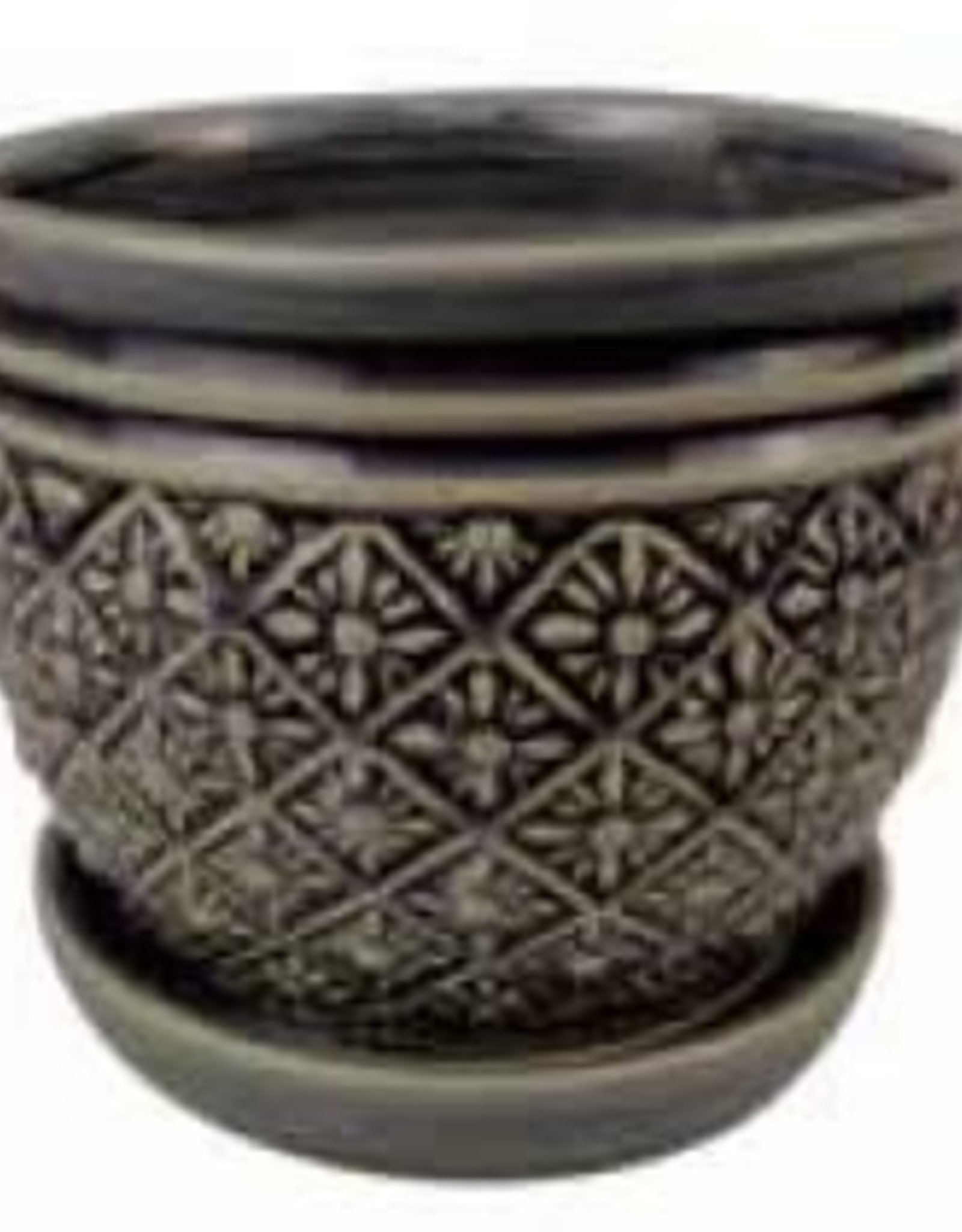Starburst Rolled Rim w/ Attached Saucer Granite Grey 5.5 x 4.75