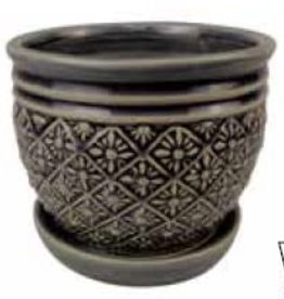 Starburst Rolled Rim w/ Attached Saucer Granite Grey 12 x 10.25