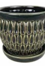 Raindrop Egg Planter w/ Attached Saucer Granite Grey 5.5 x 4.75