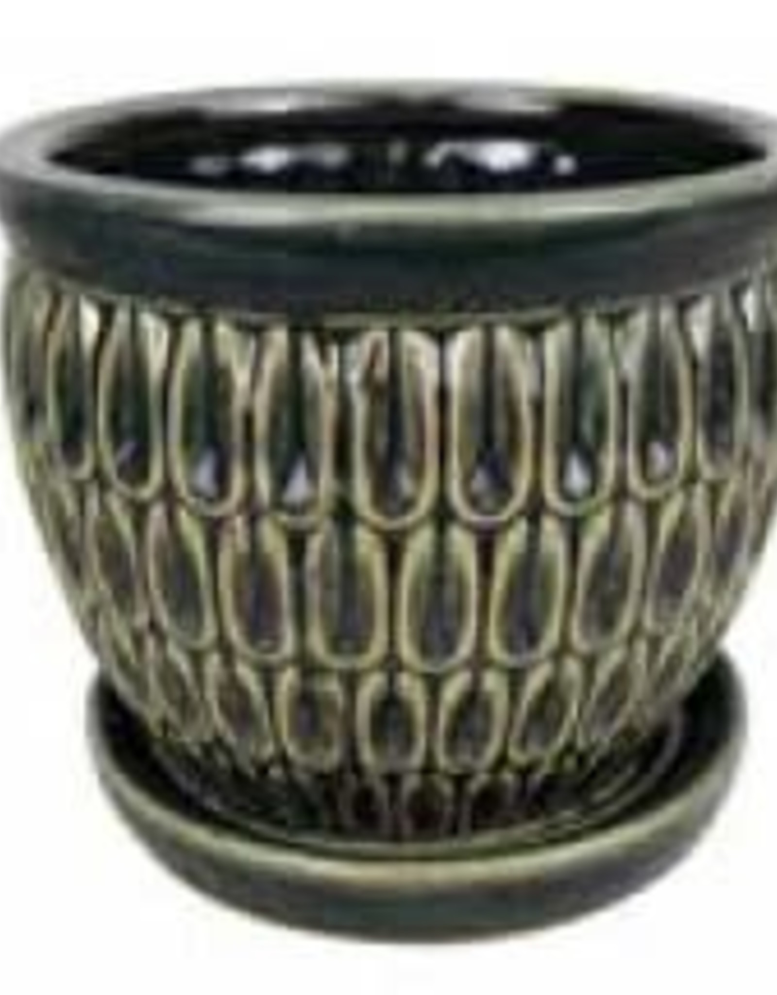 Raindrop Egg Planter w/ Attached Saucer Granite Grey 10 x 9