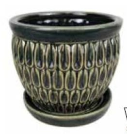 Raindrop Egg Planter w/ Attached Saucer Granite Grey 10 x 9