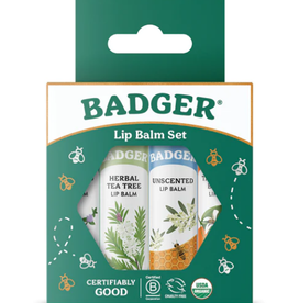 Badger Classic Lip Green 4PK - (Contains 4 .15oz sticks: Unscented, Tangerine Breeze, Highland Mint, and Tea Tree Lemon Balm Sticks)