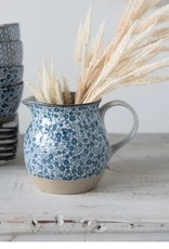 Hand-Painted Stoneware Pitcher with Floral Print  16oz