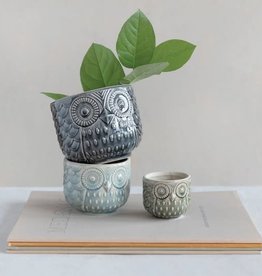 Decorative Stoneware Owl Planter Med.  4" (holds 3" pot)