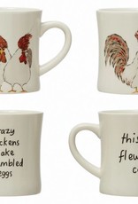 Stoneware Mug w/ Chicken & Saying, Multi Color, 2 Styles © 8 oz.