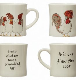 Stoneware Mug w/ Chicken & Saying, Multi Color, 2 Styles © 8 oz.