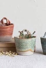 Stoneware Wall Planter, Reactive Glaze, Multi Color, 3 Styles (Hangs or Sits) 4-1/4"H