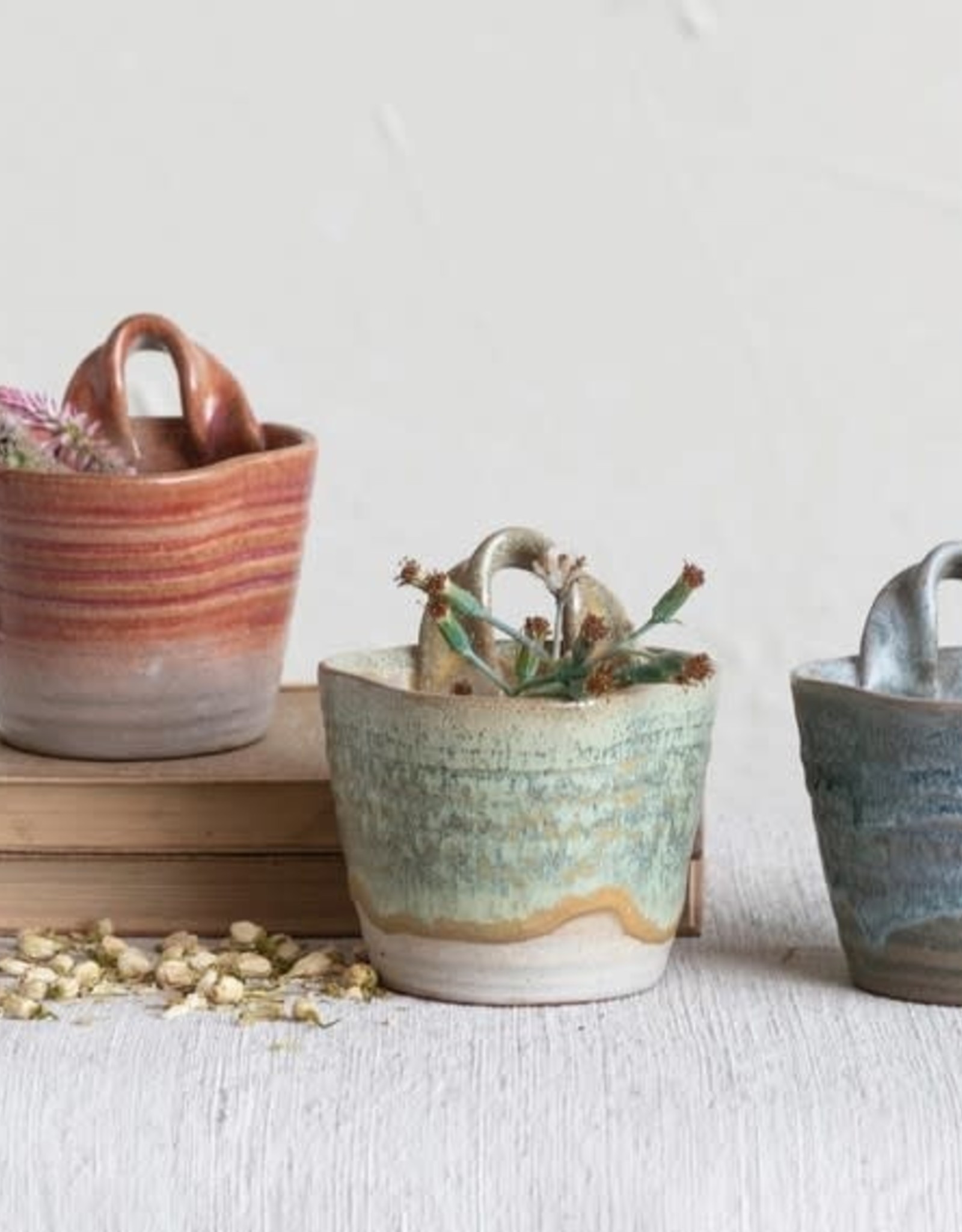 Stoneware Wall Planter, Reactive Glaze, Multi Color, 3 Styles (Hangs or Sits) 4-1/4"H