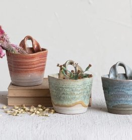 Stoneware Wall Planter, Reactive Glaze, Multi Color, 3 Styles (Hangs or Sits) 4-1/4"H