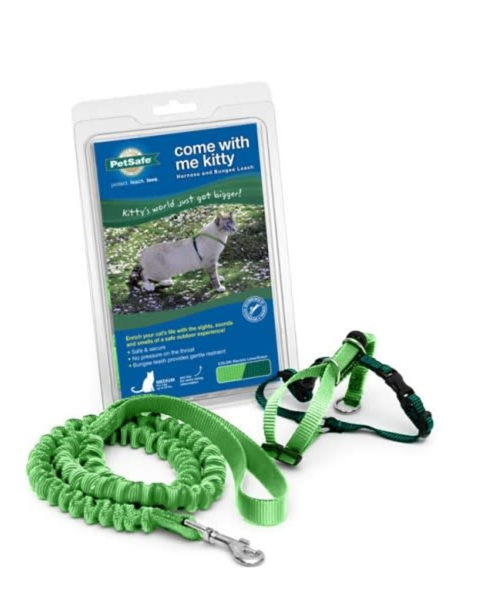 RADIO SYSTEMS CORP(PET SAFE) Come With Me Kitty Harness & Bungee Leash Medium Electric Lime