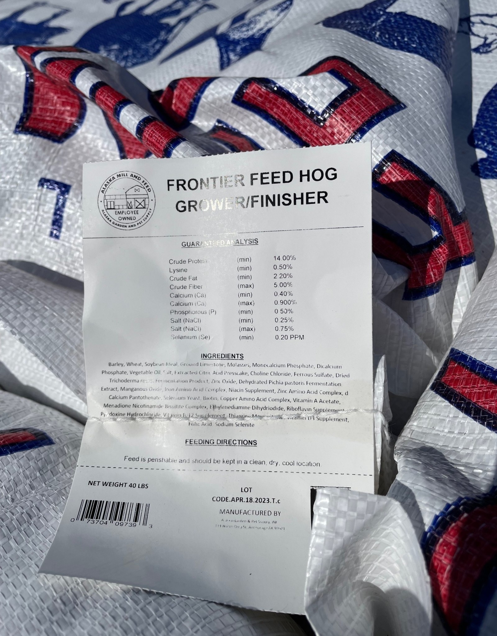 Alaska Mill and Feed Frontier Hog Grower 14% Pellets AMF 40lb