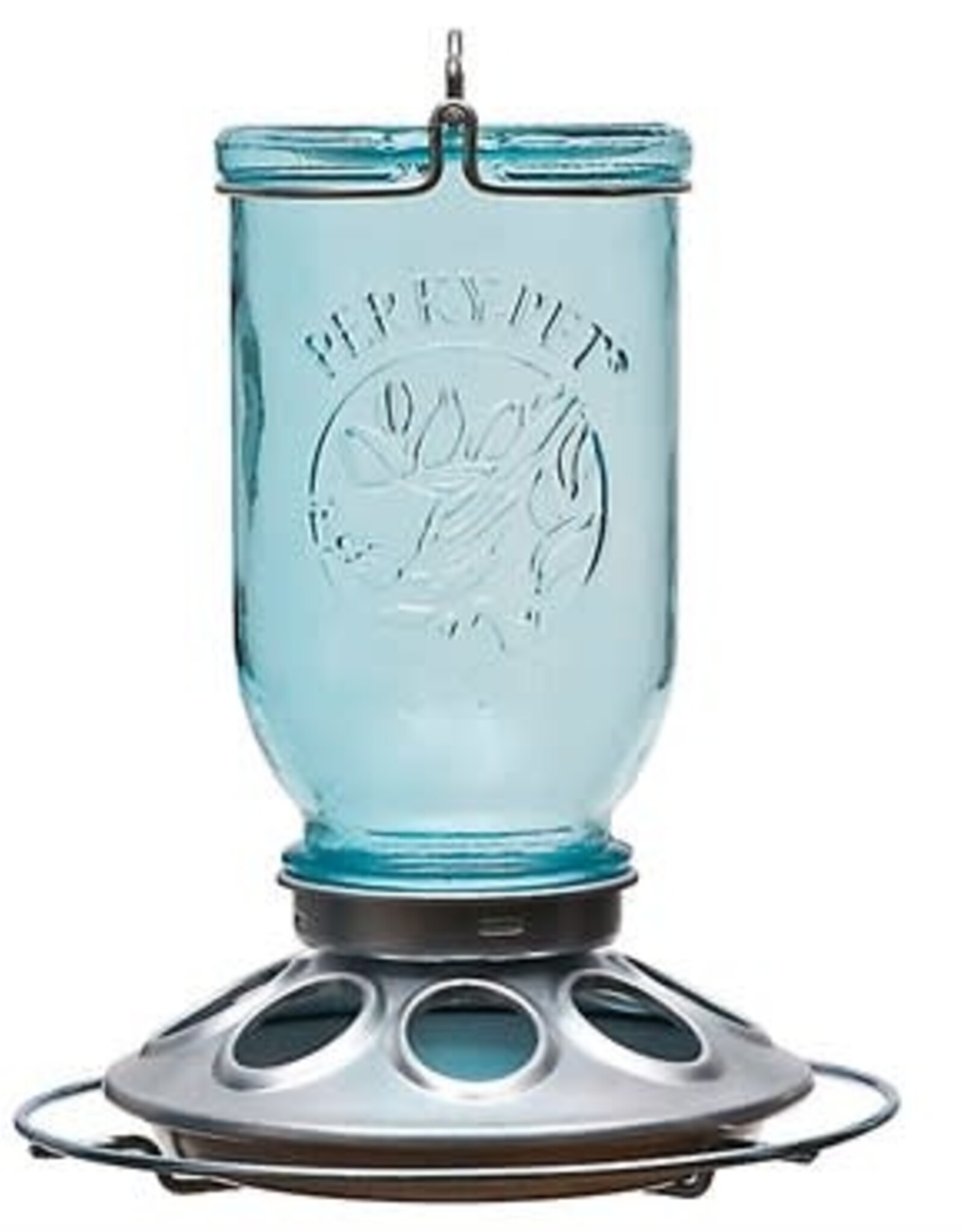 WOODSTREAM Perky Pet Bird Feeder Mason Jar Glass Blue
