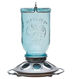 WOODSTREAM Perky Pet Bird Feeder Mason Jar Glass Blue