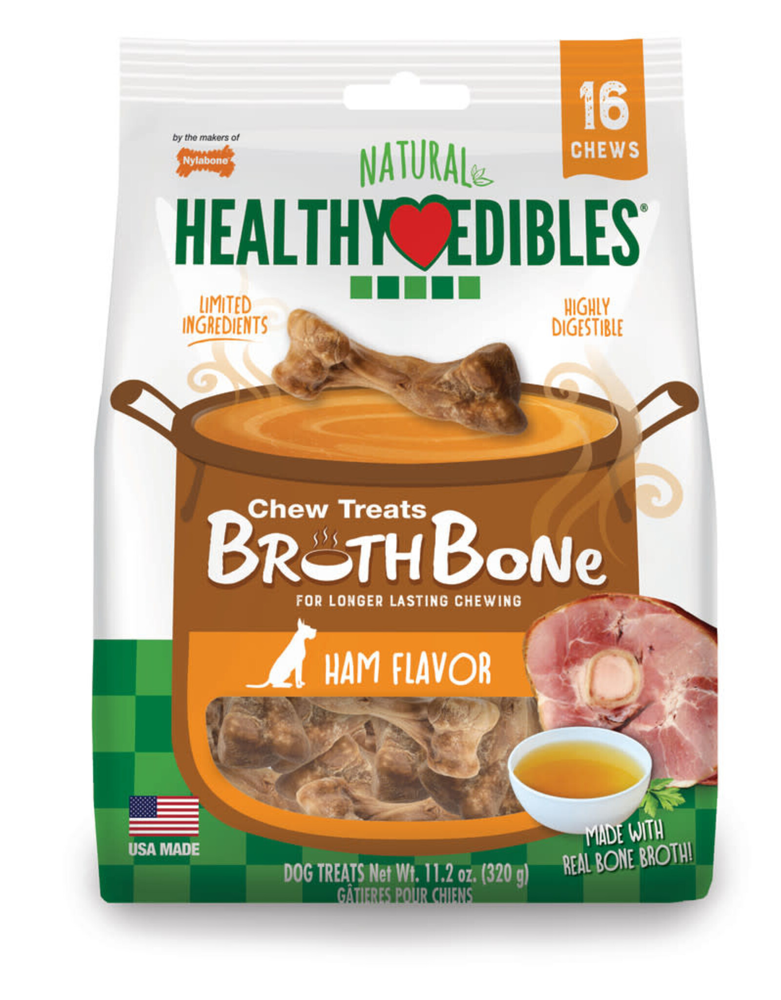 Healthy Edibles Broth Bone All Natural Dog Treats Regular 16ct - Up To 25 lb