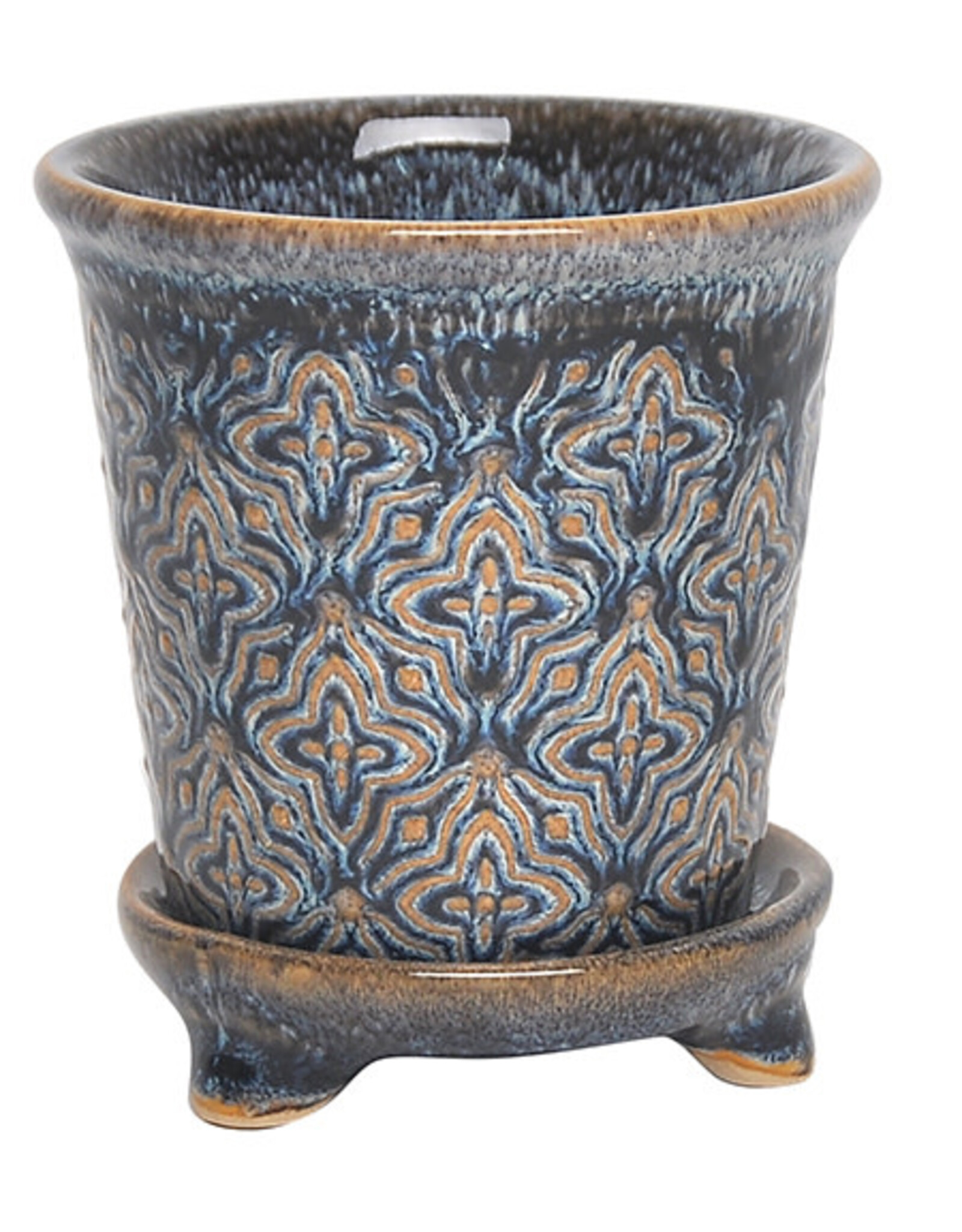 Starhaven Planter with Attached Footed Saucer – Topaz 7″ x 7.75″