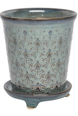 Starhaven Planter with Attached Footed Saucer – Jade 7″ x 7.75″