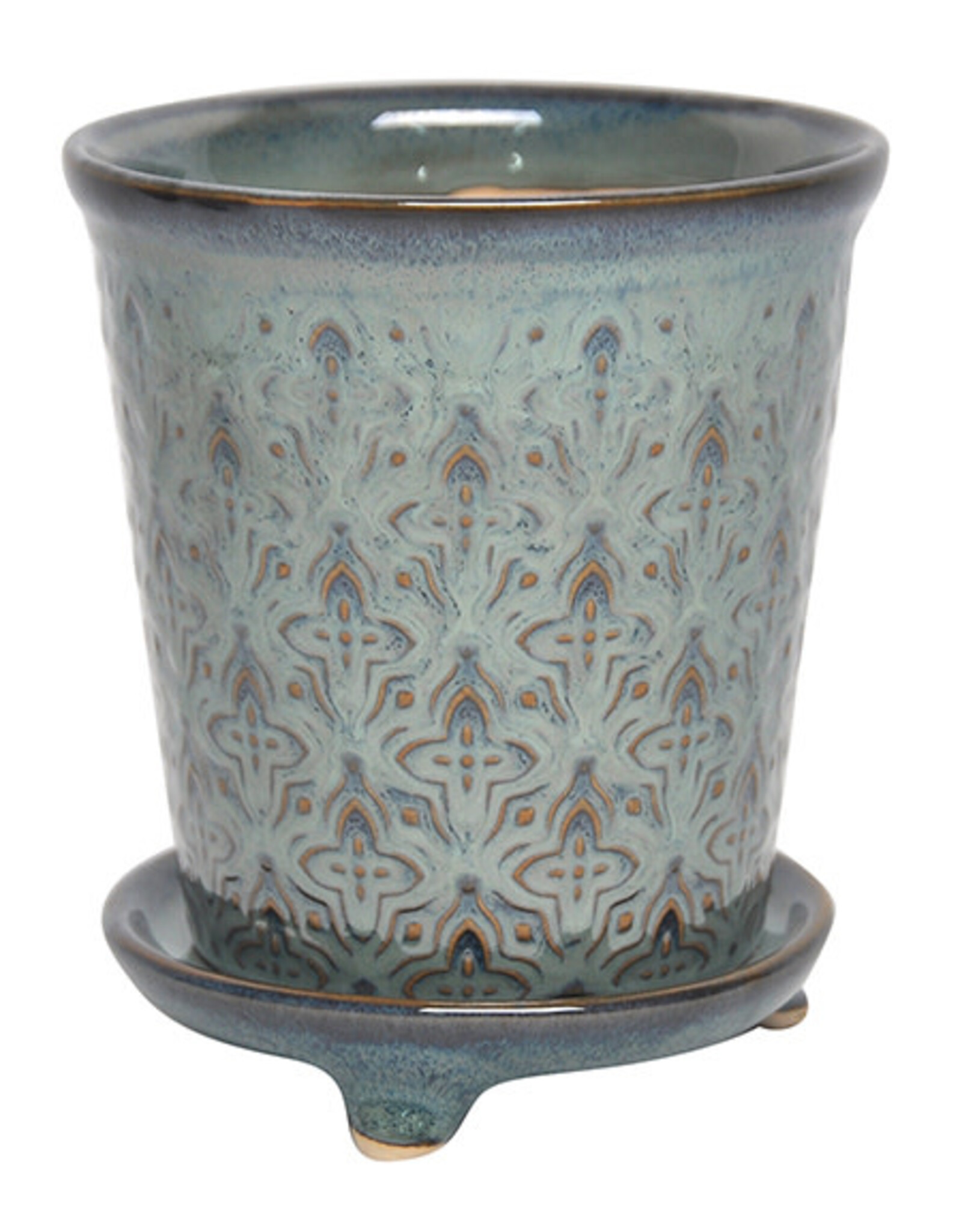 Starhaven Planter with Attached Footed Saucer – Jade 7″ x 7.75″