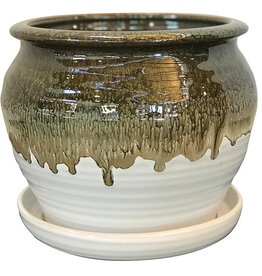 Archdale Planter with Attached Saucer – Birch 8.25″ x 7″