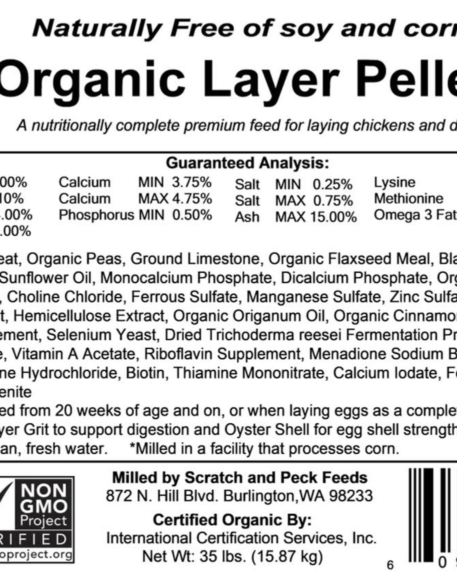SCRATCH & PECK S&P Naturally Free Organic Layer 16% Pellets + Grub Protein 35 lbs amf