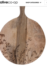 Mango Wood Cheese/Cutting Board w/ Laser Etched Botanicals & Handle 15-3/4"L x 11-3/4"W