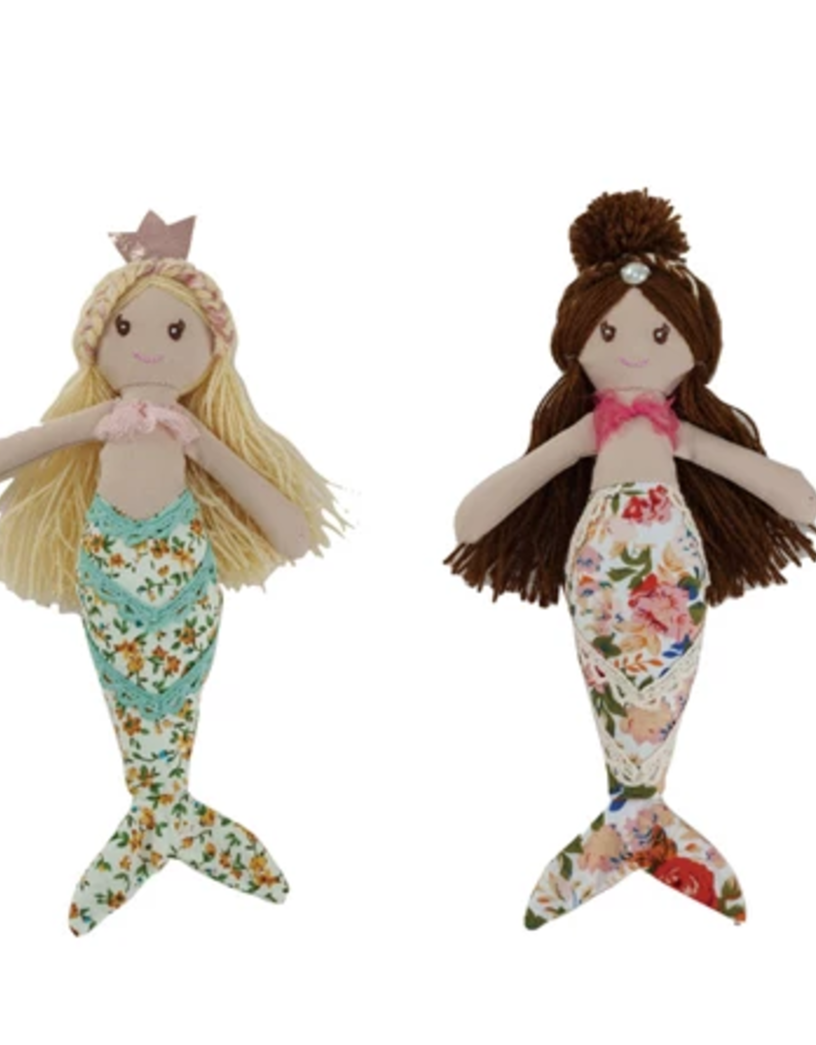 Fabric Mermaid Doll w/ Floral Pattern Tail, 4 Styles 4-1/4"L x 8"H