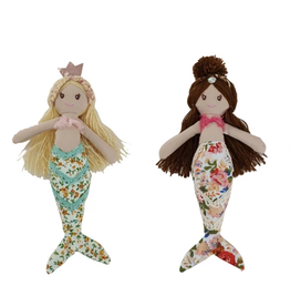 Fabric Mermaid Doll w/ Floral Pattern Tail, 4 Styles 4-1/4"L x 8"H