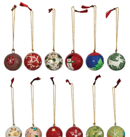 Round Hand-Painted Paper Mache Ball Ornaments Multi Color 1"