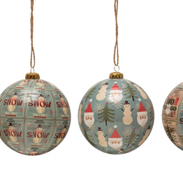 Round Handmade Decoupage Ball Ornament w/ Holiday Greetings & Images, 4 Styles, 4"