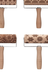 Beech Wood Rolling Pin w/ Handle & Laser Cut Holiday Pattern, Natural, 4 Styles