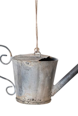 Metal Watering Can Ornament, Distressed Zinc Finish