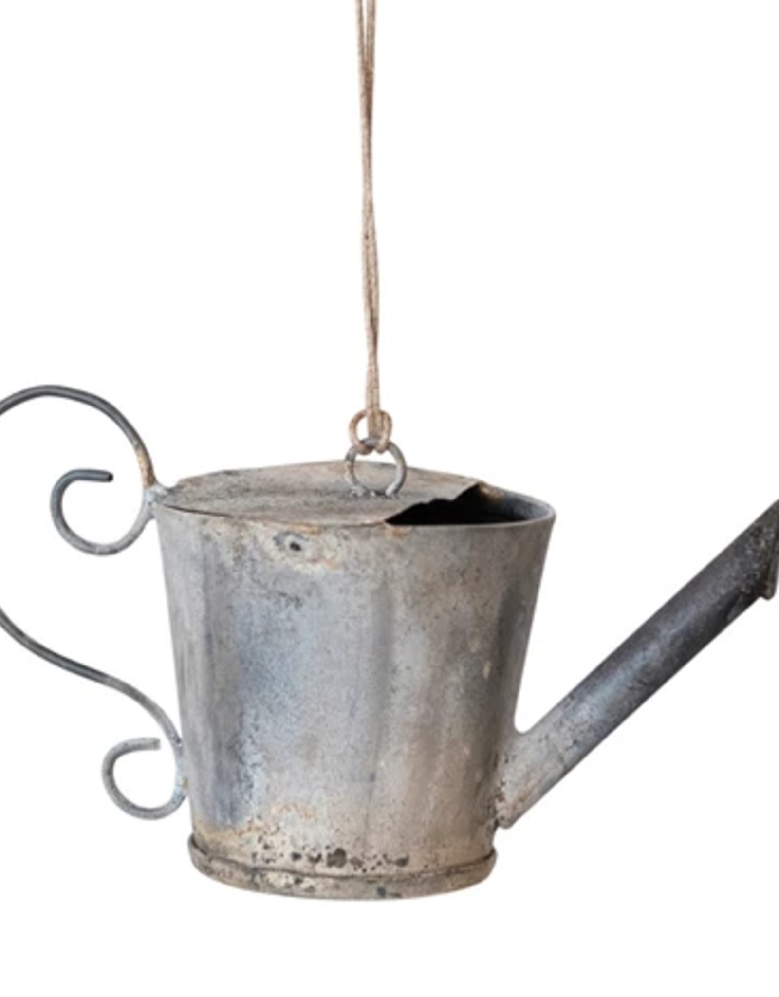 Metal Watering Can Ornament, Distressed Zinc Finish