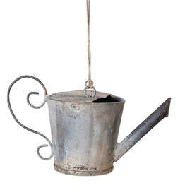 Metal Watering Can Ornament, Distressed Zinc Finish