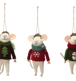 Felt Mouse in Hat and Sweater Ornament, 3 Styles