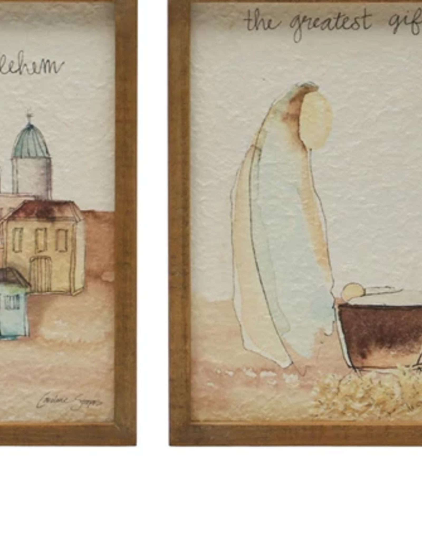 Fir Wood Framed Wall DÃ©cor w/ Holy Family/Bethlehem, Multi Color, 2 Styles 10" Square