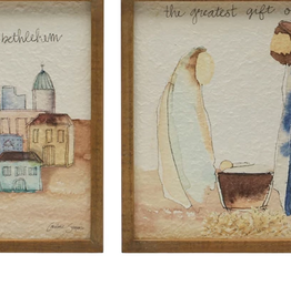 Fir Wood Framed Wall DÃ©cor w/ Holy Family/Bethlehem, Multi Color, 2 Styles 10" Square