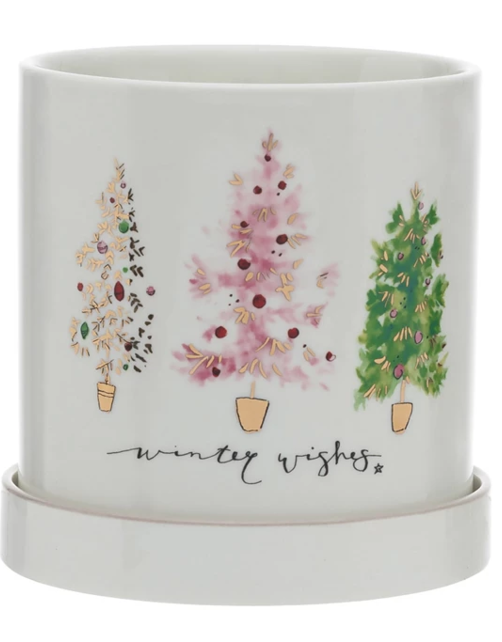 Stoneware Planter with Saucer, Set of 2, 6" Round x 6"H