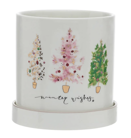 Stoneware Planter with Saucer, Set of 2, 6" Round x 6"H