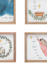 Wood Framed Wall Décor w/ Mary, Jesus, Lamb, Shepard & Saying, 4 Styles © 8-1/4" Square