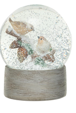 Resin & Glass Snow Globe w/ Birds on Twig & Faux Snow  3-3/4" Round x 4-3/4"H