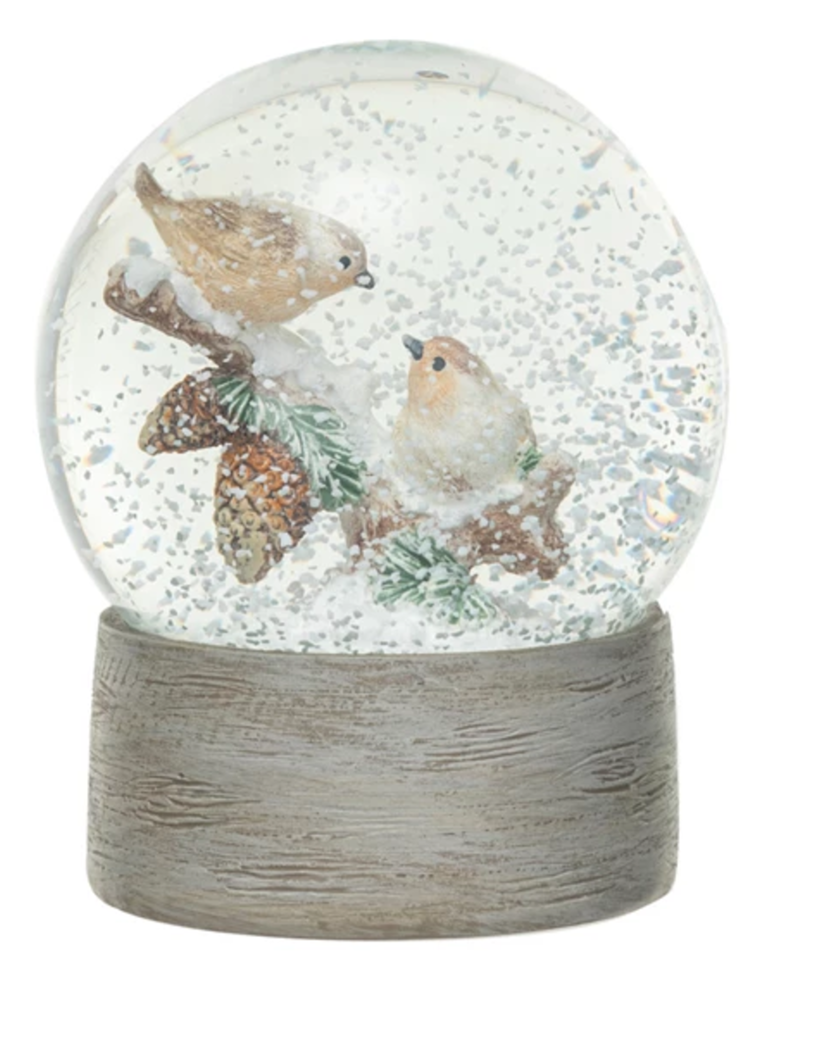 Resin & Glass Snow Globe w/ Birds on Twig & Faux Snow  3-3/4" Round x 4-3/4"H