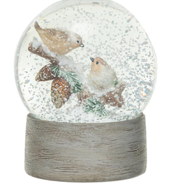 Resin & Glass Snow Globe w/ Birds on Twig & Faux Snow  3-3/4" Round x 4-3/4"H
